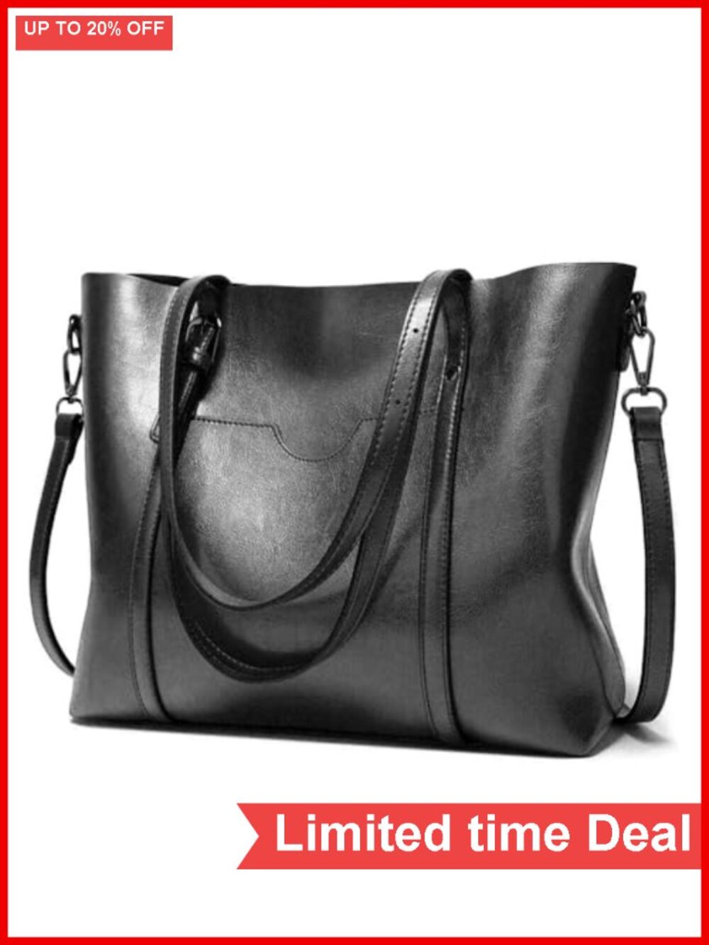 PU Leather Bucket Tote Handbag with Crossbody Strap